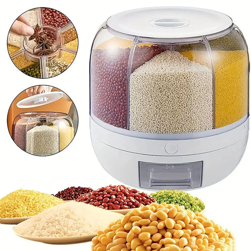 6-Grid 360° Rotating Grain Storage Container